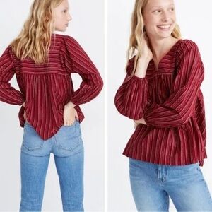 Madewell Metallic Shimmer Shimmer Stripe Peasant Top/Blouse